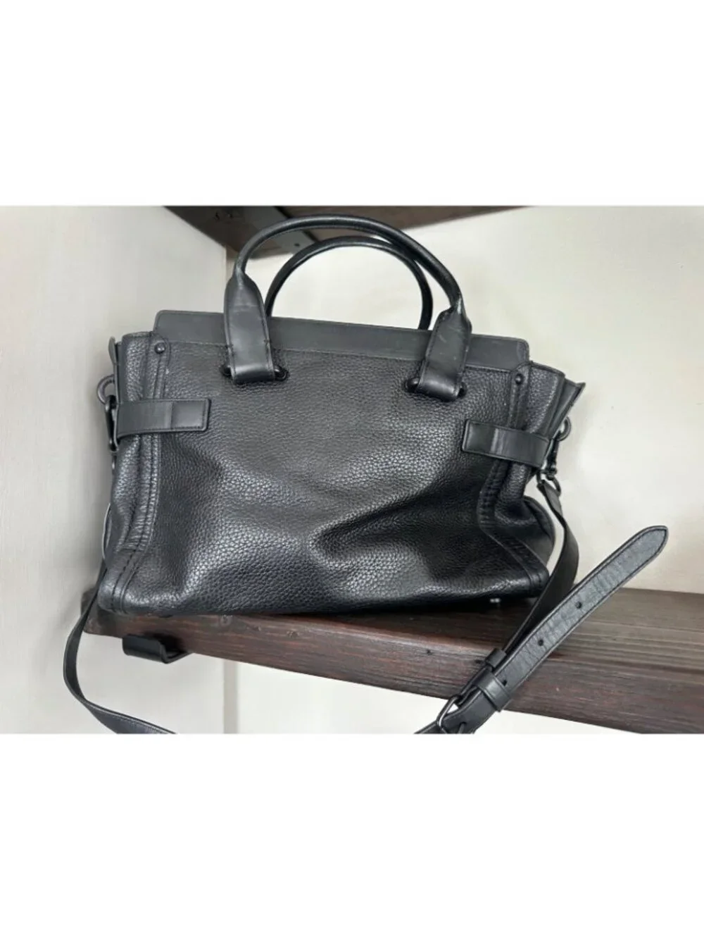 Coach Swagger 27 All Black Pebbled Leather Bag Satchel Timeless Classic